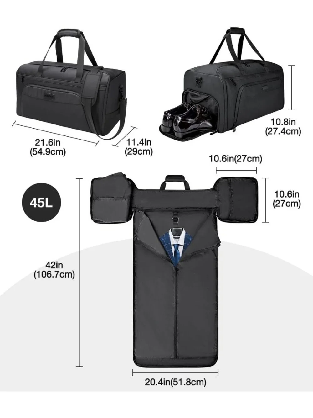 3-in-1 Convertible Duffle Bag for Travel | Lightweight Carry-On with Shoe